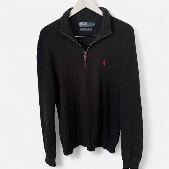 Vintage Polo Ralph Lauren Black Quarter Zip Up Pullover Sweater in Men’s Small - Picture 1 of 4